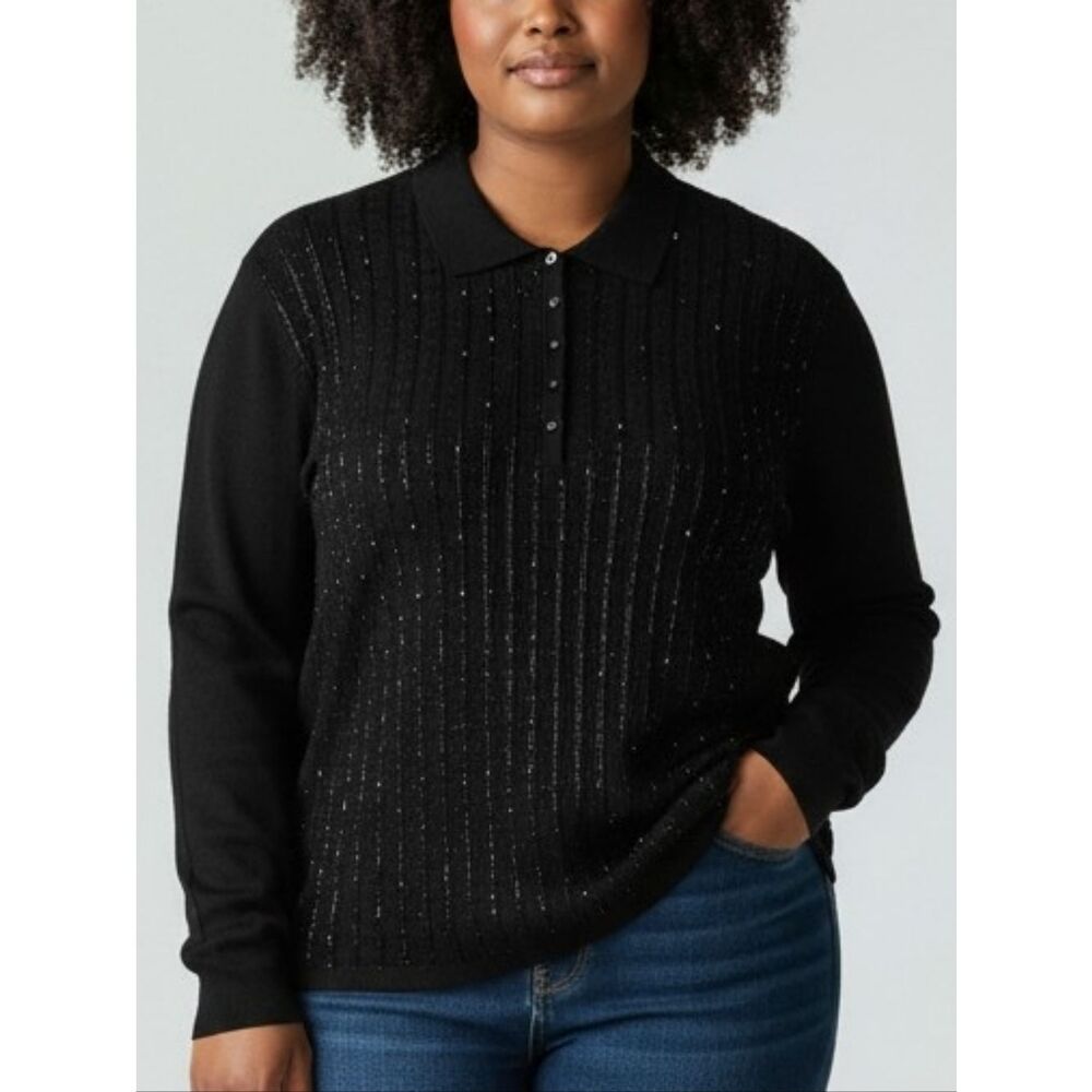 Vintage Beaded Front Polo Sweater